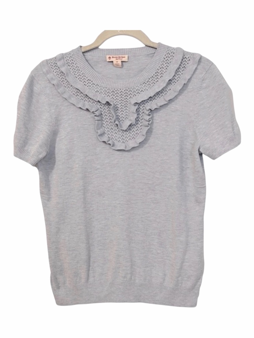 Brooks Brothers Red Fleece Light Blue Ruffle Knit Top Crewneck Cotton Blend M - Picture 3 of 8